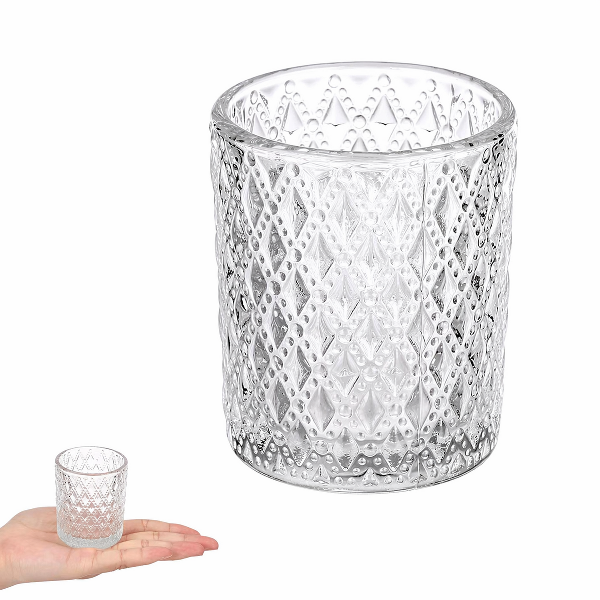 Embossed Glass Candle Holder – Elegant Tealight & Votive Cup Create a Warm, Cozy Glow in Seconds