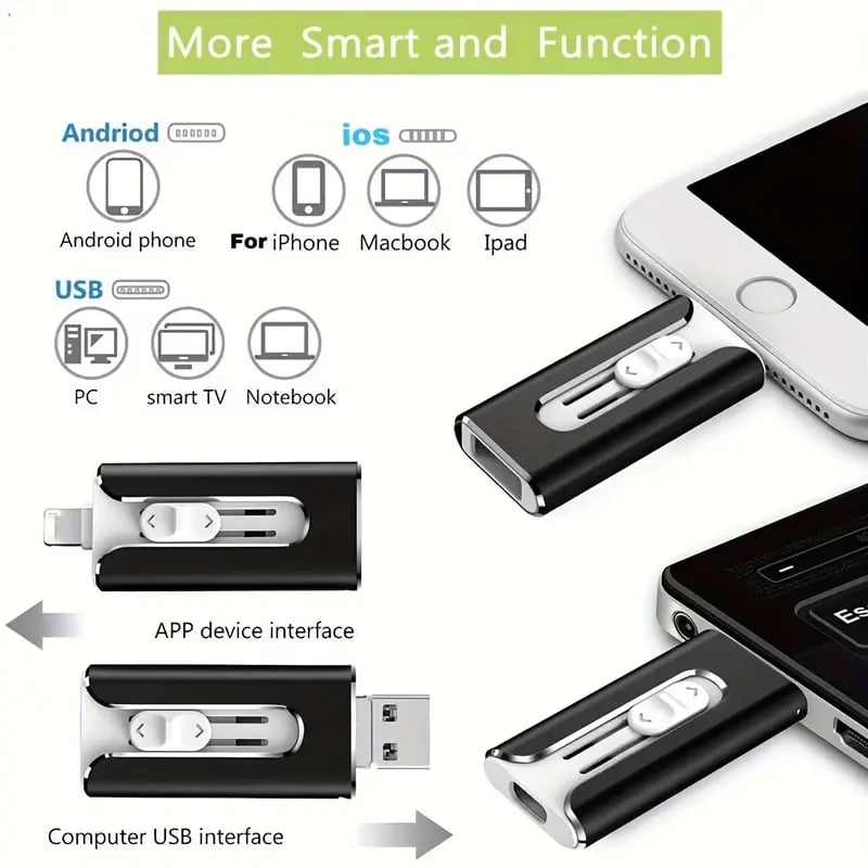 32~256GB Micro USB + 8 Pin + USB 3.0 4 in 1 Mobile Phone Computer U-Disk