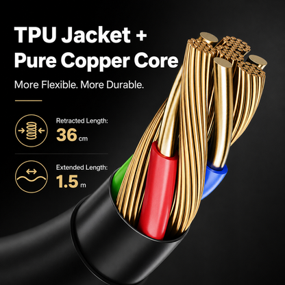 Tangle-Free Coiled Fast Charging Cable for Car & CarPlay