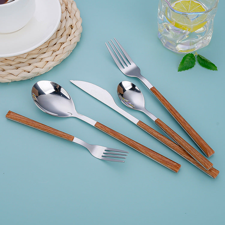 Stainless Steel Cutlery Set – Elegant Wooden Handle Flatware