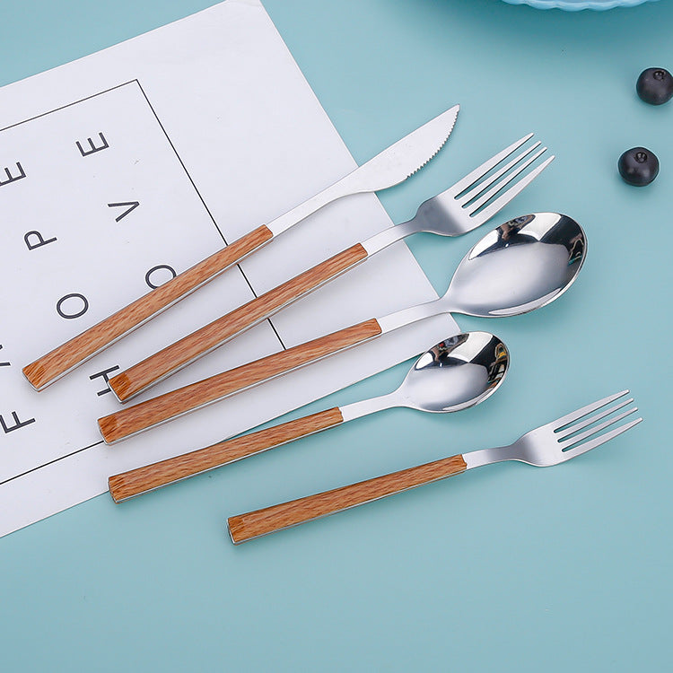 Stainless Steel Cutlery Set – Elegant Wooden Handle Flatware