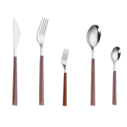 Stainless Steel Cutlery Set – Elegant Wooden Handle Flatware