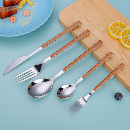 Stainless Steel Cutlery Set – Elegant Wooden Handle Flatware
