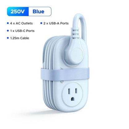 Travel Power Strip, 4 Outlets 3 USB Ports (1 USB C) with 4FT Wrapped Short Extension Cord Small Power Strip