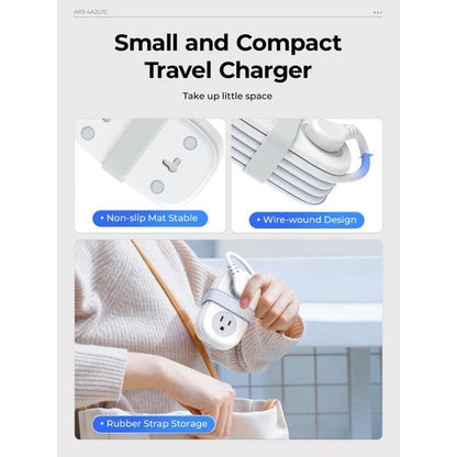 Travel Power Strip, 4 Outlets 3 USB Ports (1 USB C) with 4FT Wrapped Short Extension Cord Small Power Strip